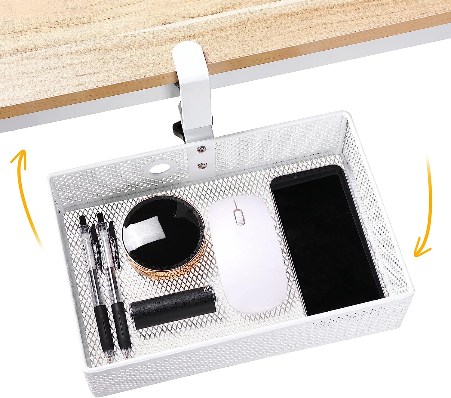 Euyona Mesh Desk Organizer and Clamp-on Swivel Pencil Drawer, Desk Hidden Desk Organizer Extra Sturdy C-Clamp Mount System and Easy to Instal, Home Office Art Supply Storage Box (Black) - Image 1
